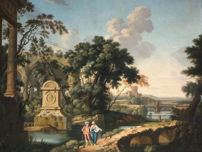 1744-Giuseppe Bacigalupo - Paesaggio con figure